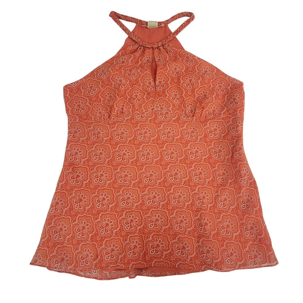 MICHAEL Michael Kors Orange Halter Blouse Size 12 Sleeveless Keyhole Top - Picture 1 of 8